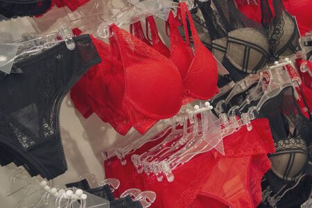 Vareity of bra hanging in lingerie underwear storeの写真素材