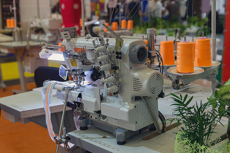 Modern computerized bartacking sewing machine at the factory. Industryの写真素材