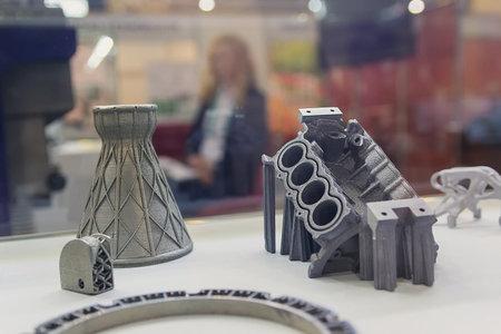 Samples produced by printing a 3D printer from a metal powder. DMLS, SLM, SLS technology. Progressive additive 3d printing technologyの写真素材