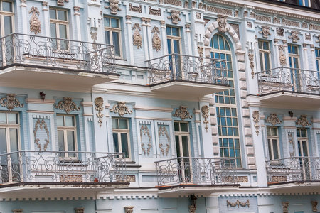 Facade of a beautiful classical style building. Kiev, Ukraineの写真素材