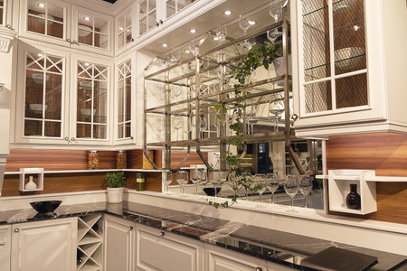 Luxury white kitchen in a classic style. Interiorの写真素材