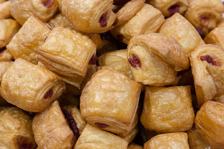 Delicious golden rolls with jam. Sweetsの写真素材