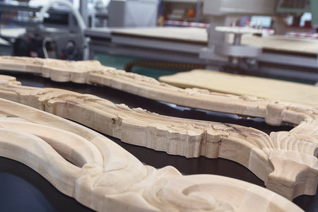 Wood blanks for furniture produced on CNC machines. Industryの写真素材