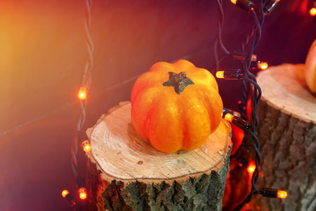 Autumn background with pumpkins for Thanksgiving or Halloween decoration with copy spaceの写真素材