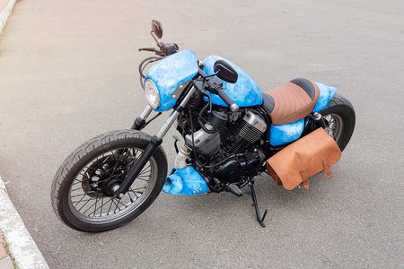Customized motorcycle of classic design in the parking lot. Transportの写真素材