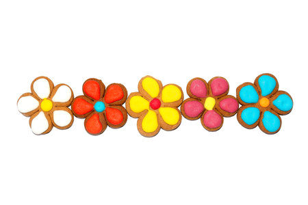 Homemade gingerbread in the form of flowers isolated white background. Foodの写真素材