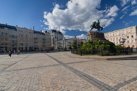 Saint Sophia Square or Sofijivska Square, Kyiv, Ukraineの写真素材