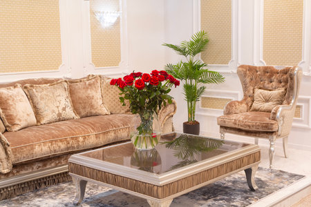 Luxury living room with a classic sofa and table. Interiorの写真素材