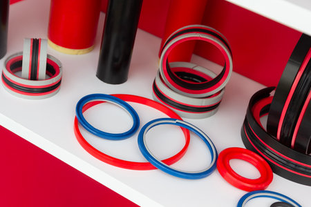 Various rubber products and sealing products at the exhibition stand. Industryの写真素材