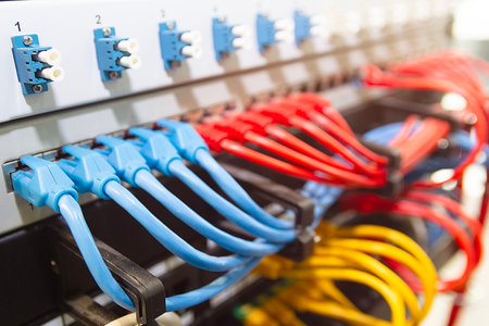 Network switch and UTP ethernet cables. Electronicsの写真素材