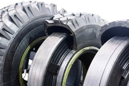 Demonstration stand with car tires. Industryの写真素材