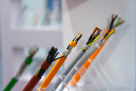 Samples of control electrical cables in the showroom. Industry