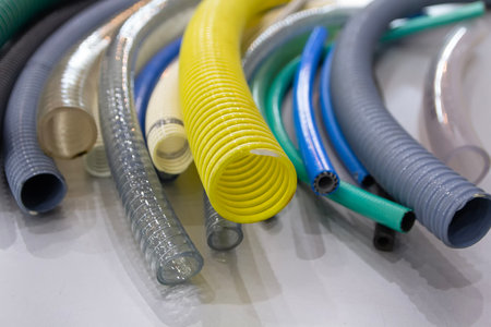 Samples of various PVC hoses close-up. Industryの写真素材