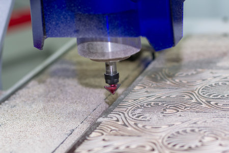 Milling machine cnc works in furniture production. Industry