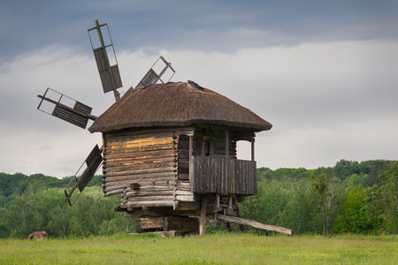 Old wooden mill at the Museum of Pirogov, Kyiv, Ukraineの写真素材