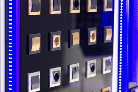 Various electrical switches and sockets on the stand in the store. Industryの写真素材