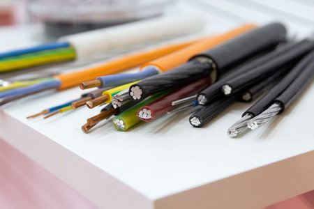 Samples of power electrical cables in the showroom. Industryの写真素材