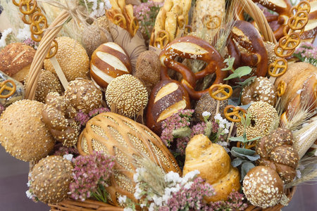 Fresh delicious bread and rolls in the basket. Foodの写真素材