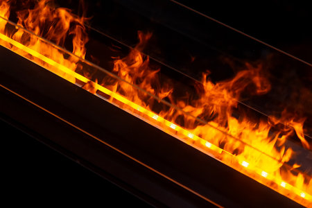 Fire in an electric wood burning fireplace.の写真素材