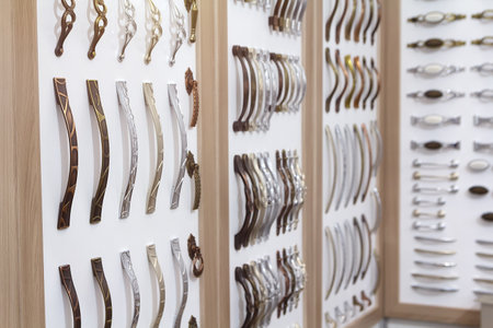 Samples of various furniture handles on display.の写真素材