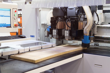 Modern equipment at a furniture factory. Industryの写真素材