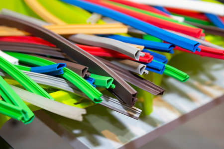Color extruded rubber profile, seal for doors and windows. Industryの写真素材
