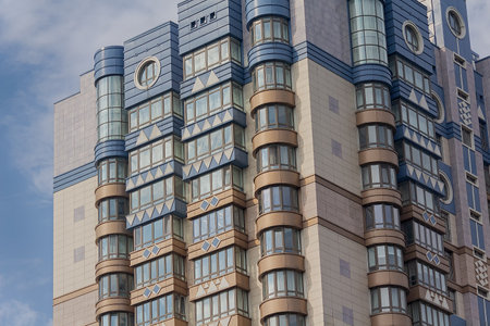 Facade of a beautiful modern residential building with balconies. Architectureの写真素材
