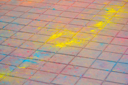 Multi-colored earth, paving slabs, powder coated with dry colors at the Holi festivalの写真素材