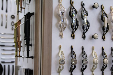 Samples of various furniture handles on display.の写真素材