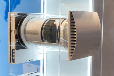 Household fan for air extraction in houses and apartments. Internal structure, sectional viewの写真素材