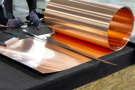 The master makes a folding roof of rolled copper. Industry