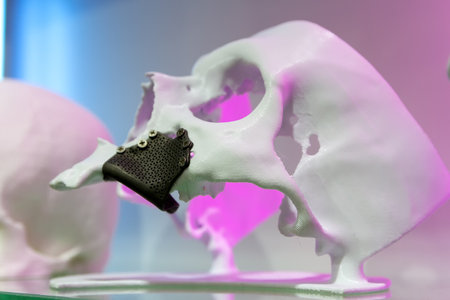 Madame of the human skull with implants made using 3D printing technology. Medicineの写真素材