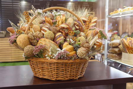 Fresh delicious bread and rolls in the basket. Foodの写真素材