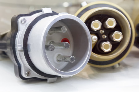 Industrial electric connector in the showroom close-up. Industryの写真素材