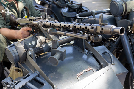 Machine gun and motorcycle from the Second World War.