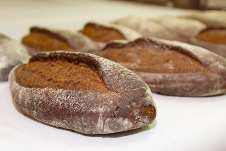 Fresh rye bread in a bakery. Food