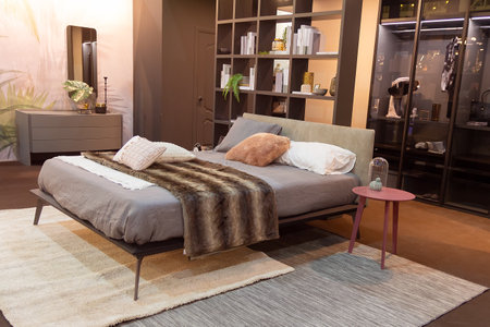 Bedroom interior in modern style with wardrobe. Functional home interiorの写真素材