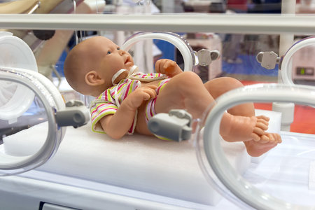 Mannequin infant in an intensive care incubator. Maternity hospitalの写真素材