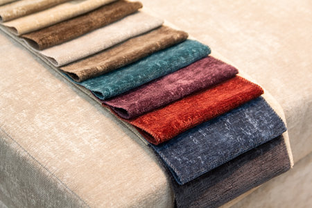Various samples of upholstery in furniture shop. Saleの写真素材