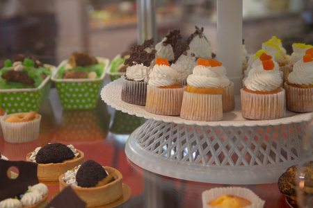 Exquisite desserts with cream and chocolate. Sweetの写真素材