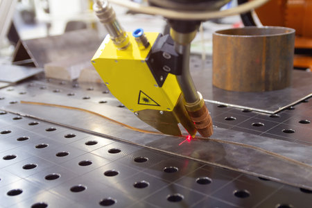 Electric welding robot at the factory. Industry