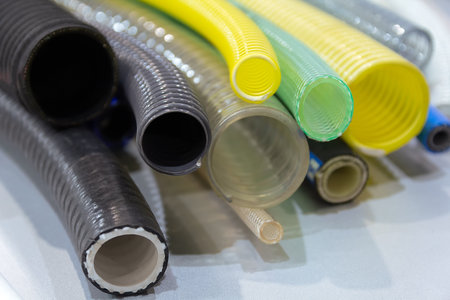 PVC, polyurethane hoses close-up. Industryの写真素材