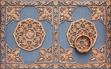 Forged floral patterns on metal gates. Architecture