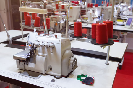 Modern computerized bartacking sewing machine at the factory. Industry