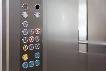 Elevator panel with floor buttons, modern lift interior concept for architecture, hotel or business...