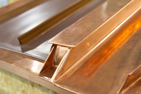 Copper roofing sample close-up.の写真素材