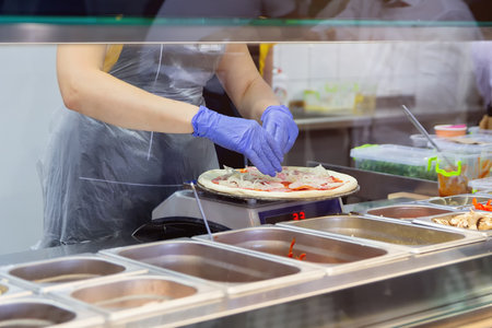 Process of making pizza in the bakery. Foodの写真素材