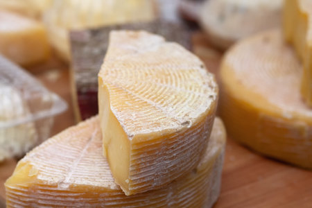 Craft cheese for sale at a farmer's market. Food