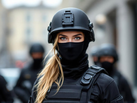 Elite female special forces operatives in advanced tactical gear. AI generated imageの素材