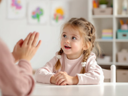 Teacher is working with a beautiful girl in the classroom. AI generated imageの素材